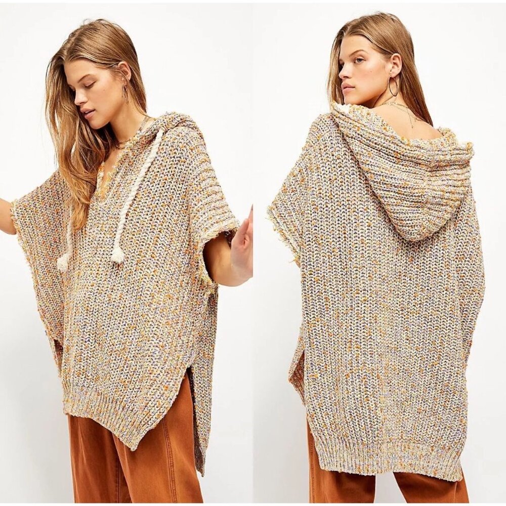 Free People Electric Aura Hoodie Pullover MEDIUM KNIT OVERSIZED